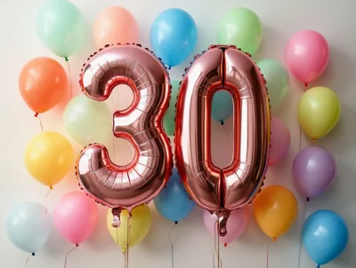 Rose Gold Number Thirty Balloons For Birthday Celebration