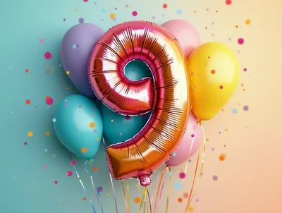 Metallic Number Nine Balloon With Colorful Party Balloons