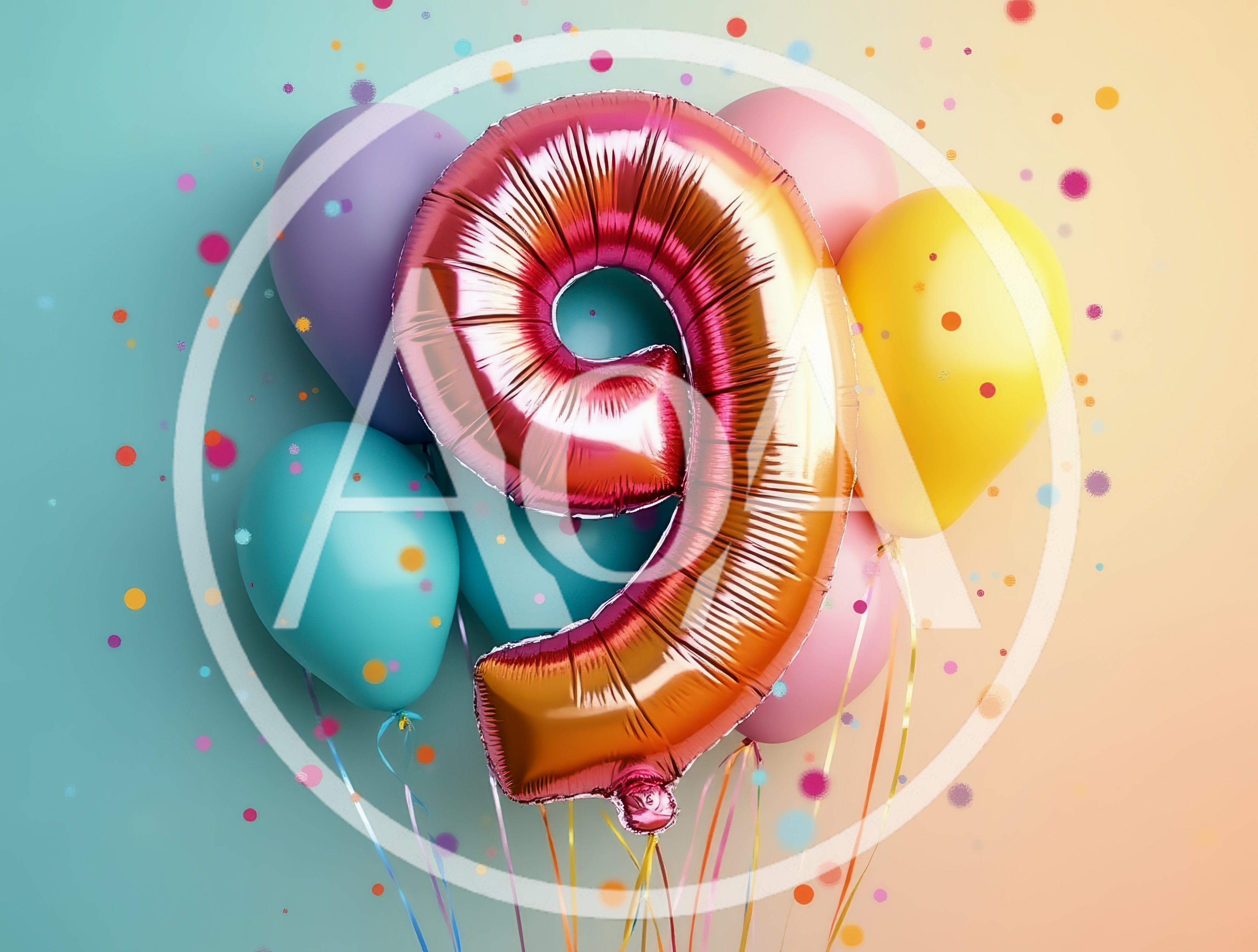 Metallic Number Nine Balloon With Colorful Party Balloons