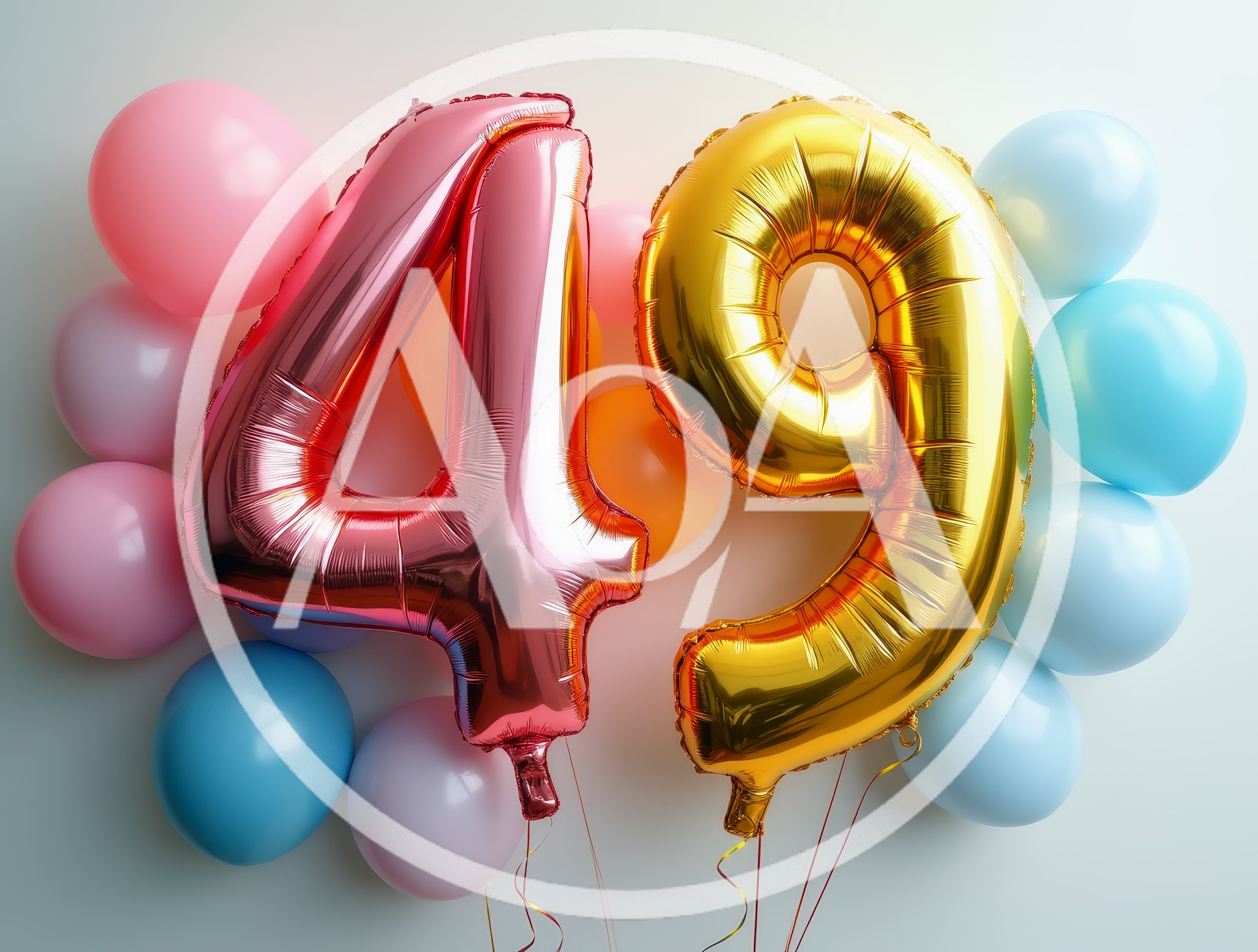 Pink and Gold Number Forty Nine Balloons