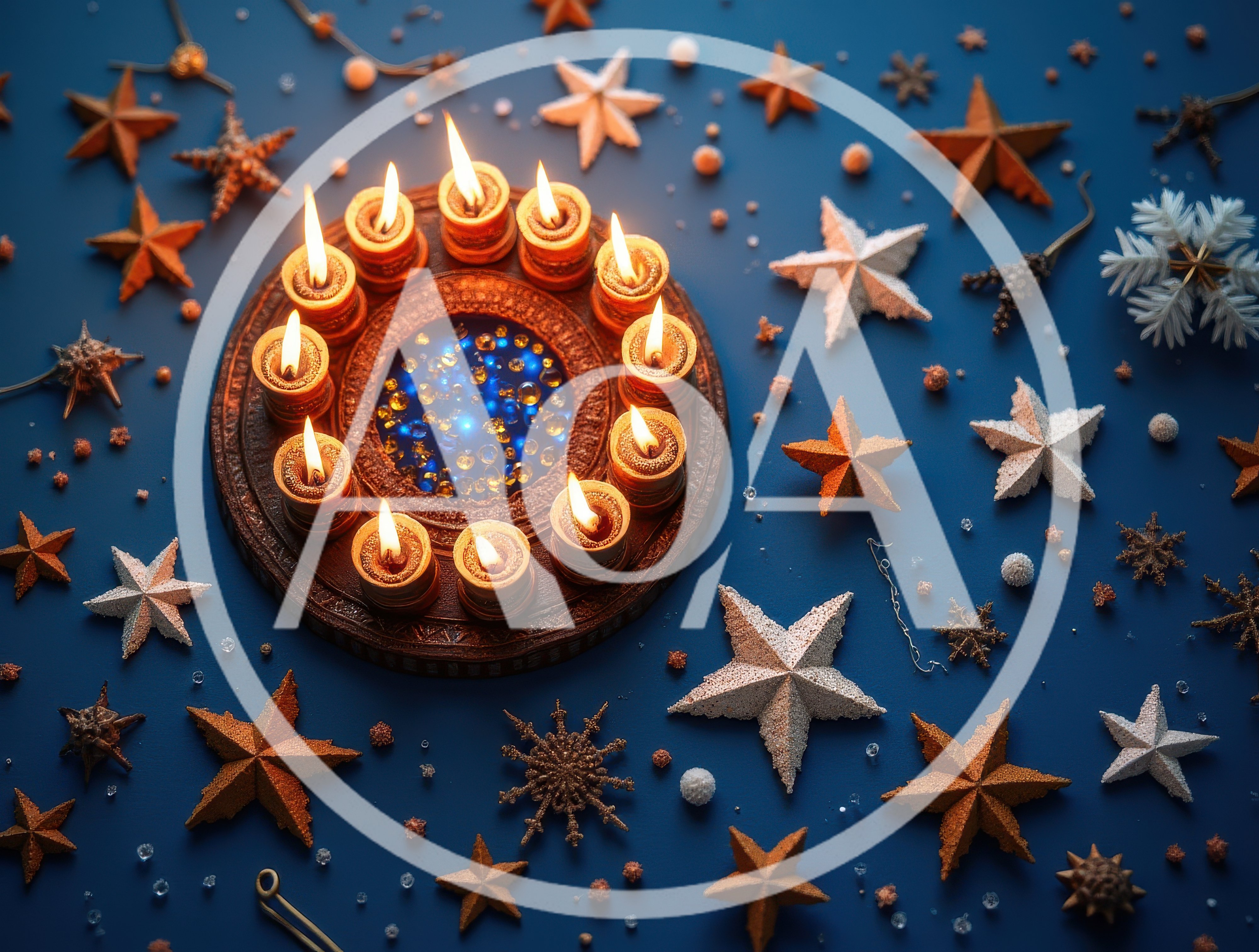 Circular Candle Holder With Glowing Flames And Festive Stars