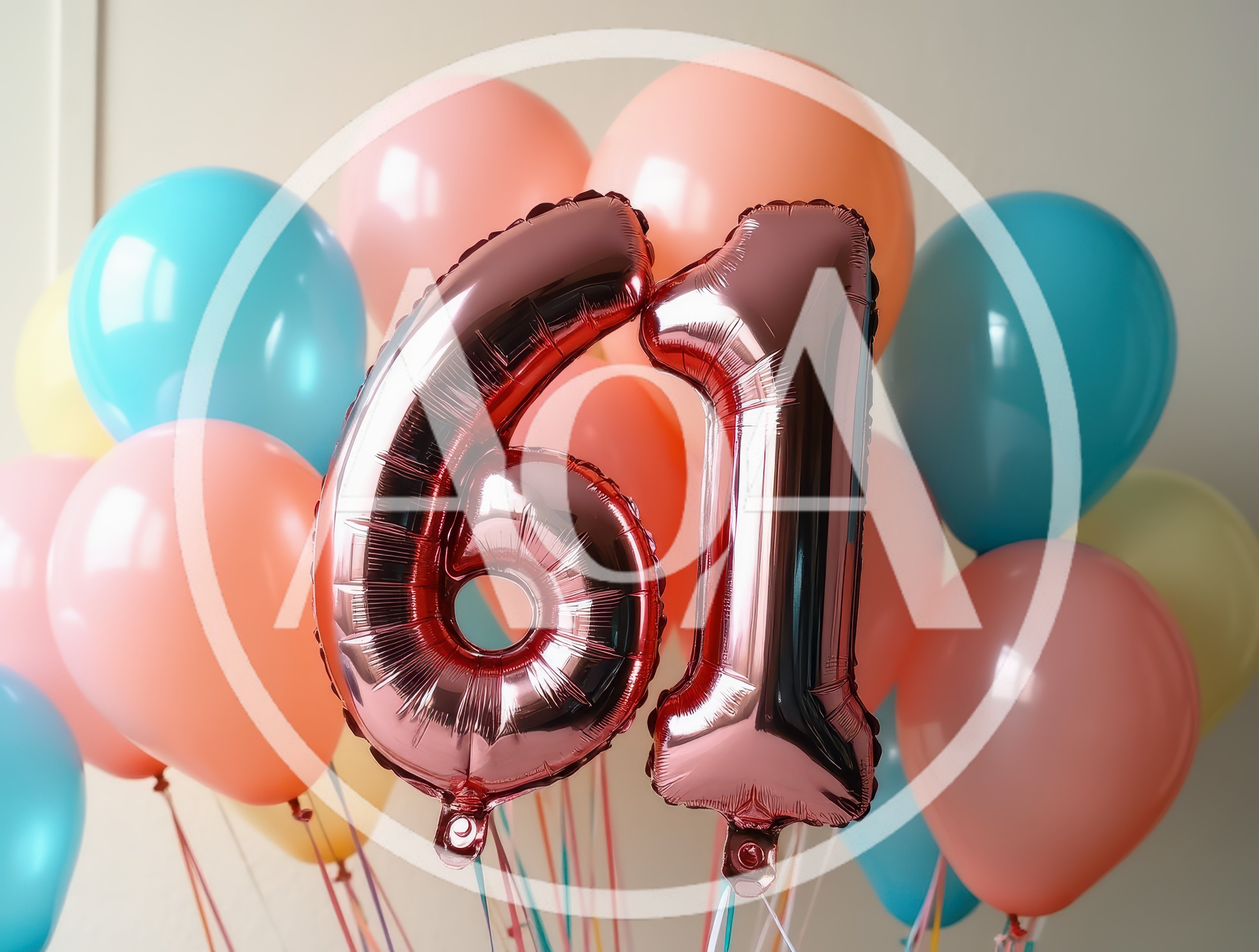 Rose Gold Number Sixty One Balloons