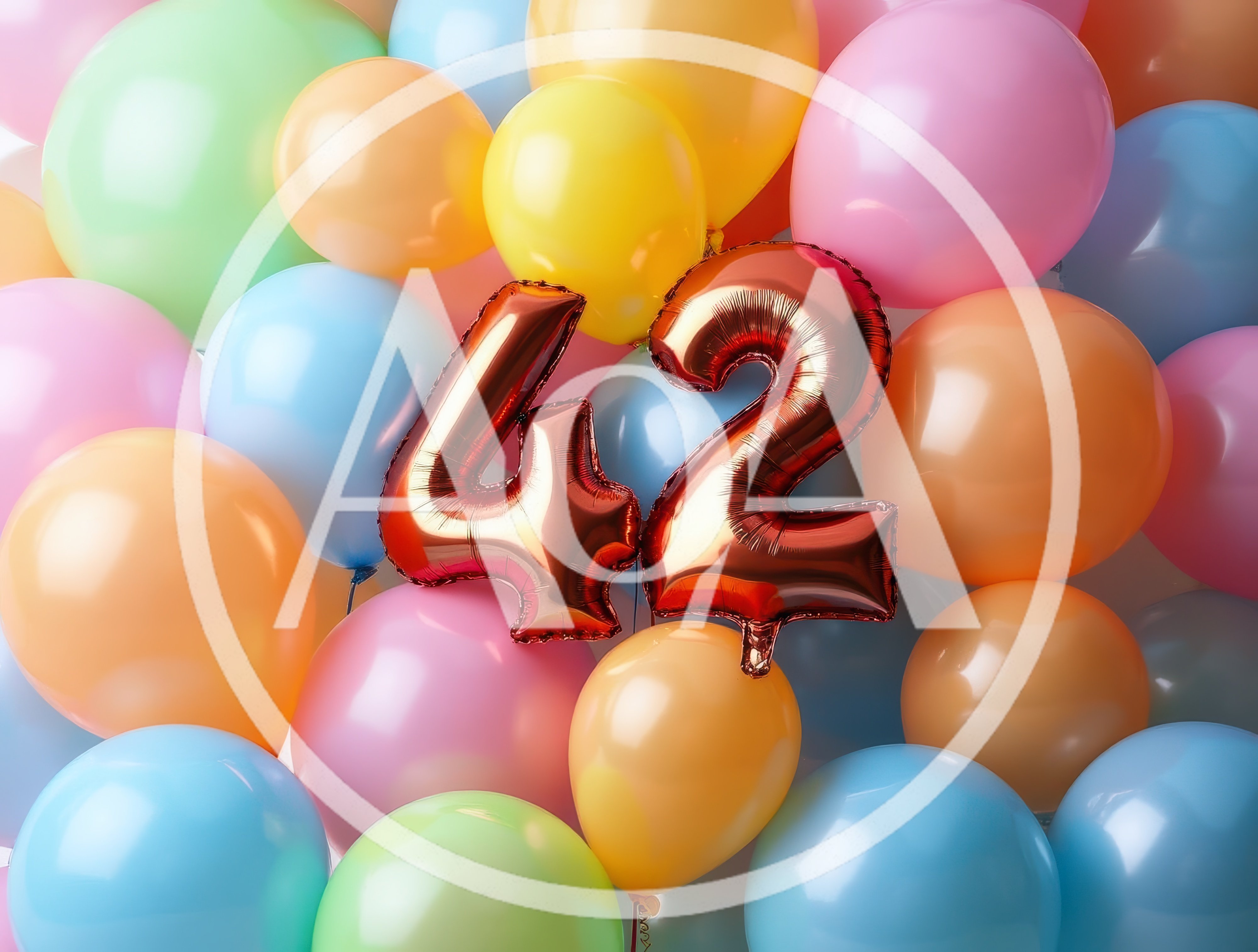 Metallic Copper Number 42 Balloons Among Pastel Balloons