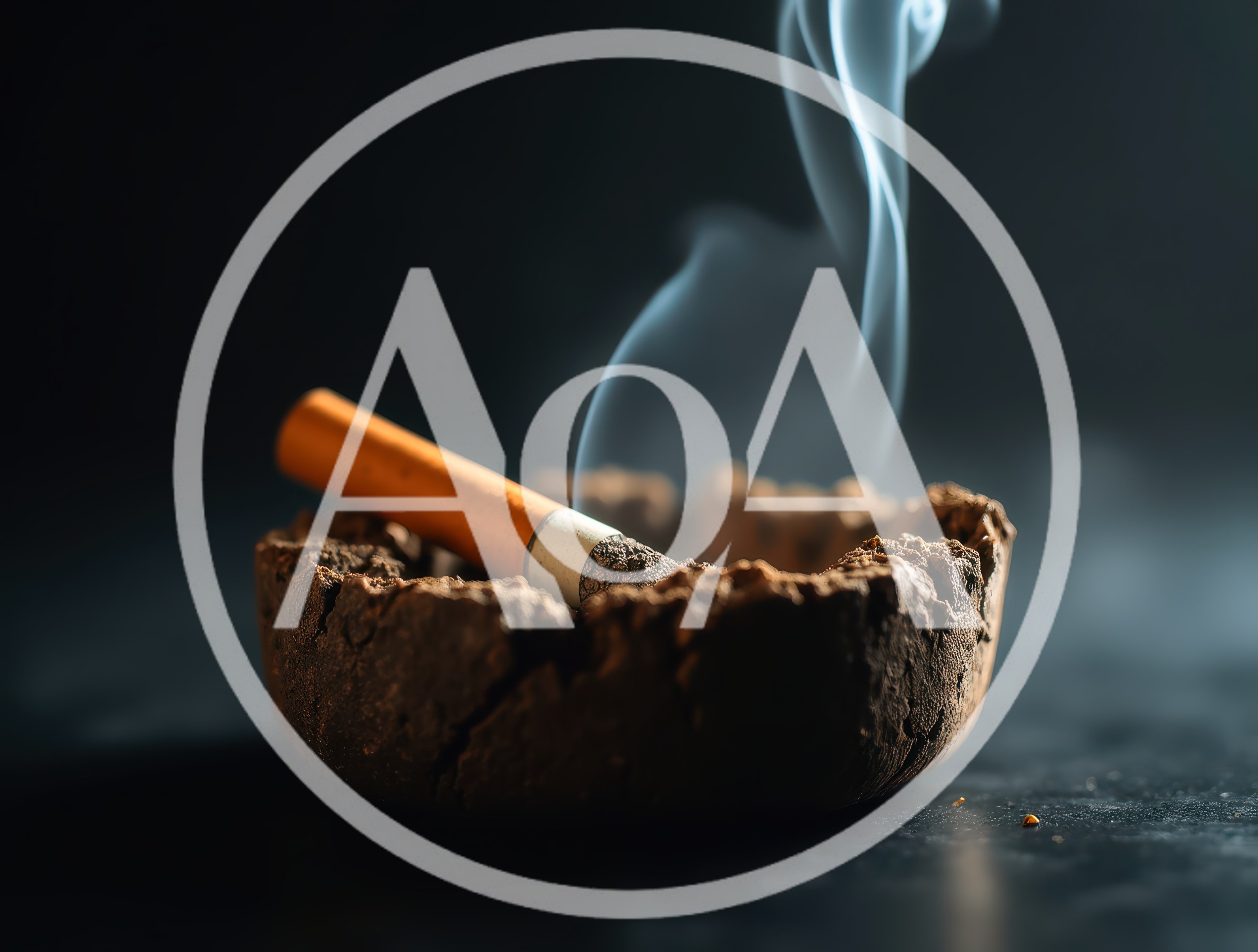 Lit Cigarette Resting In A Rustic Clay Ashtray