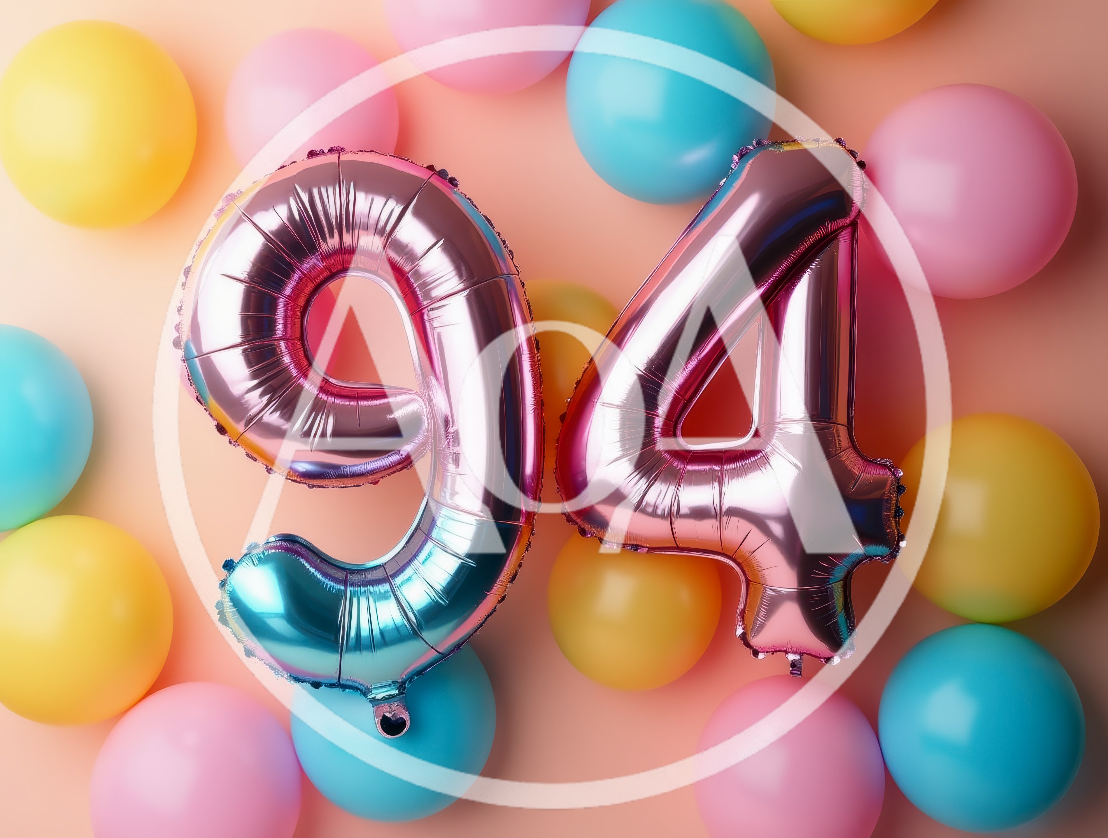 Number 94 Foil Balloons on Pastel Background