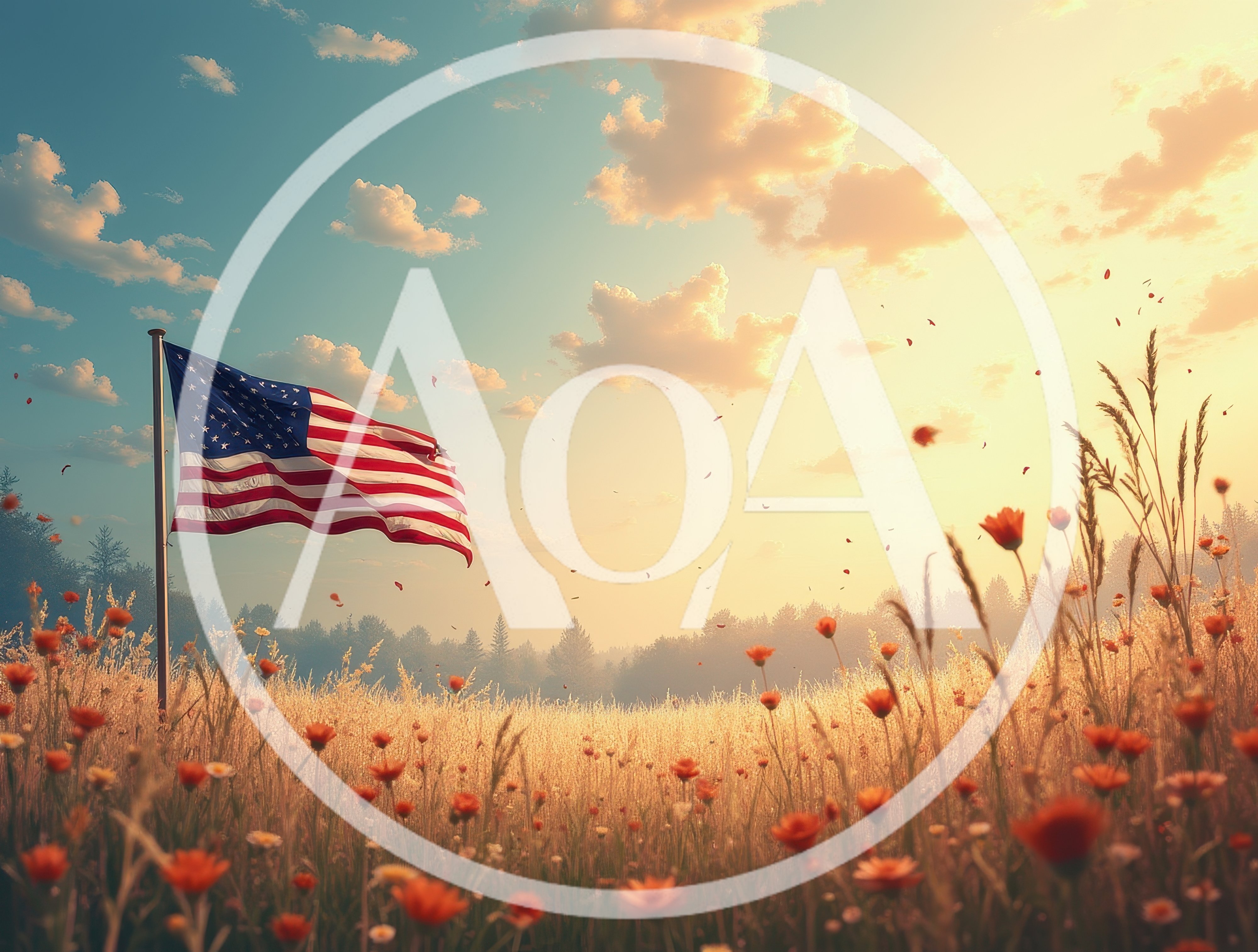 American Flag Waving Over A Wildflower Meadow