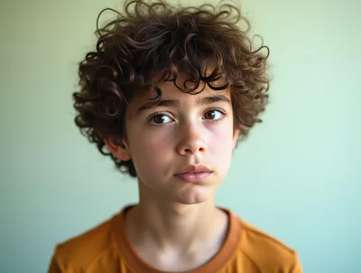 Portrait Of A Young Boy With Curly Hair