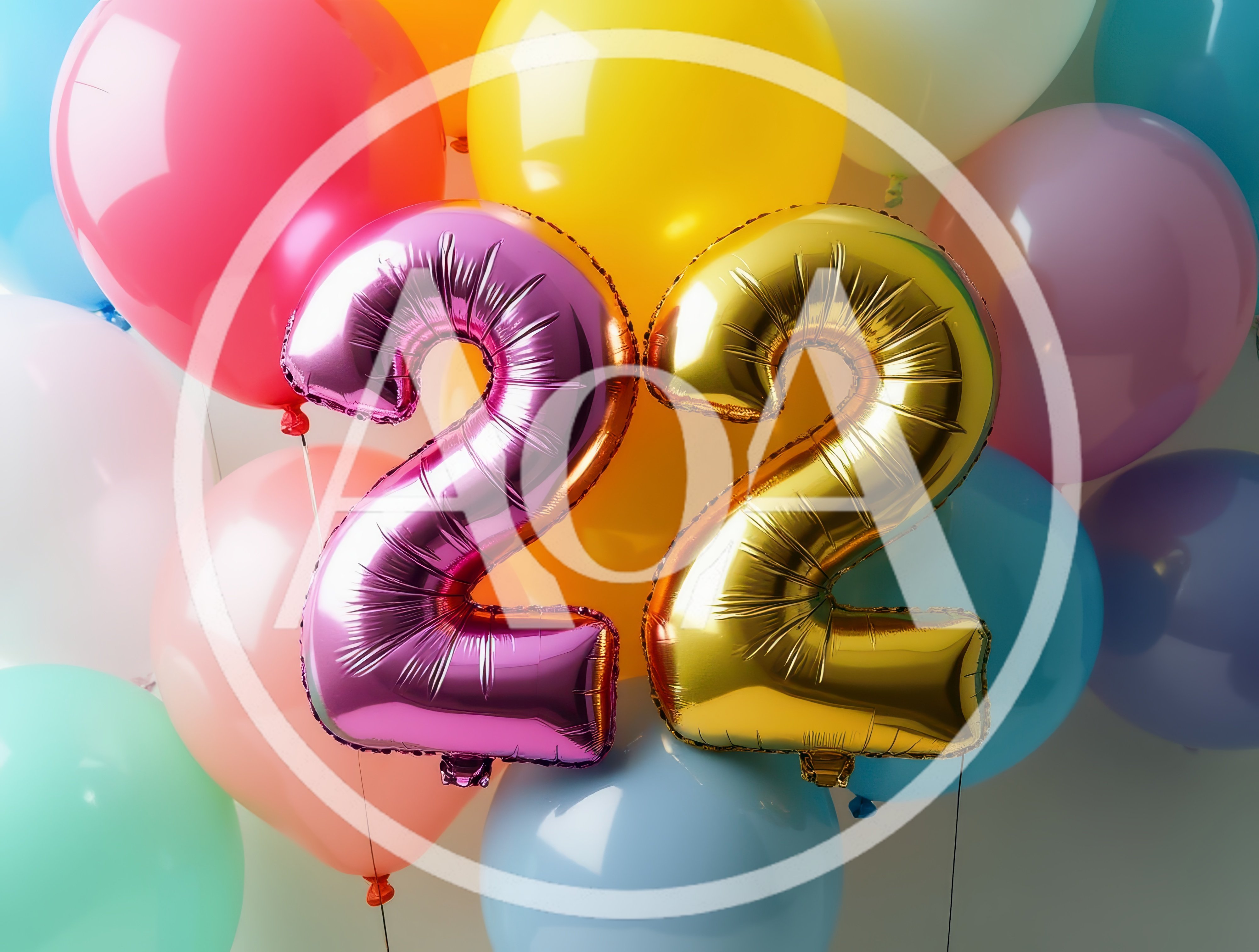Pink And Gold Number Twenty Two Balloons