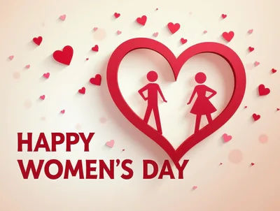 Happy Women's Day Greeting Card With Heart And Figures