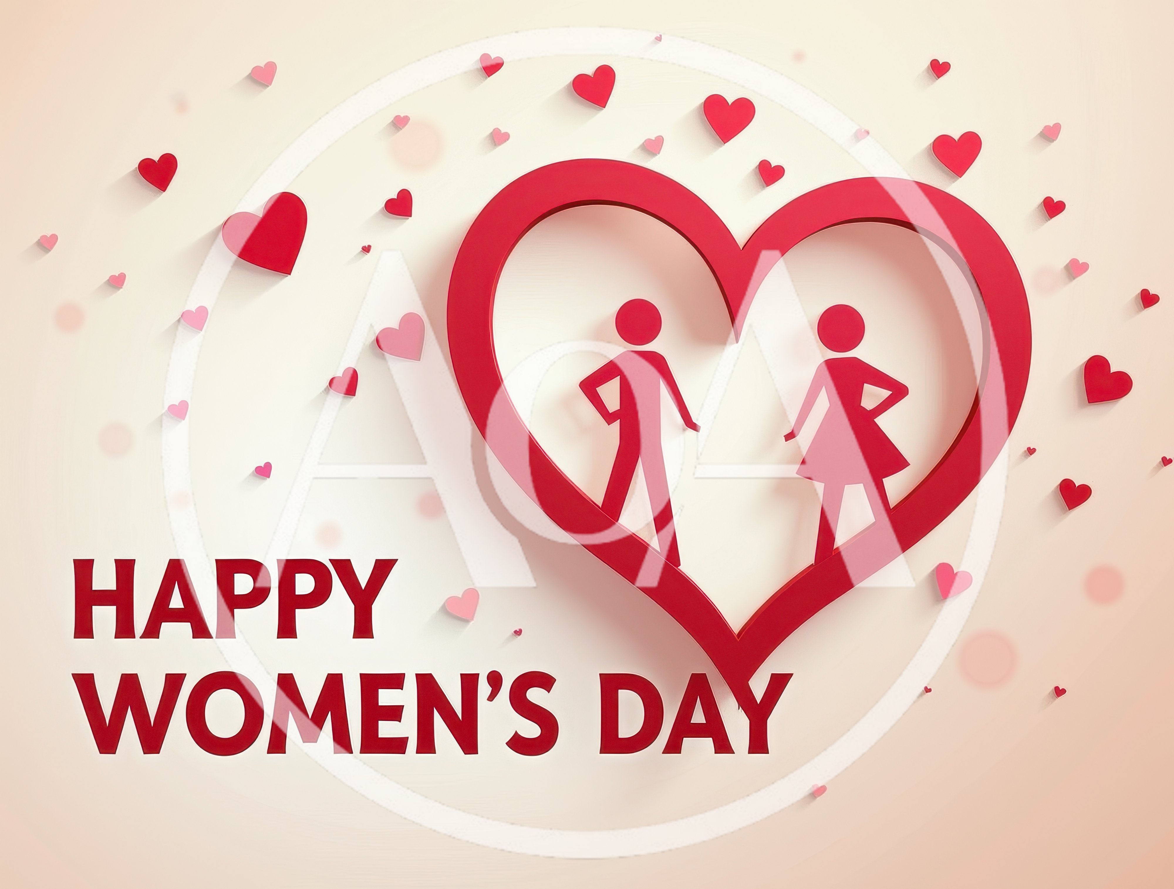 Happy Women's Day Greeting Card With Heart And Figures