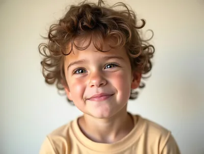 Portrait Of A Smiling Young Boy With Curly Hair