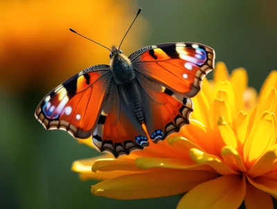 Small Tortoiseshell Butterfly Resting On A Yellow Flower