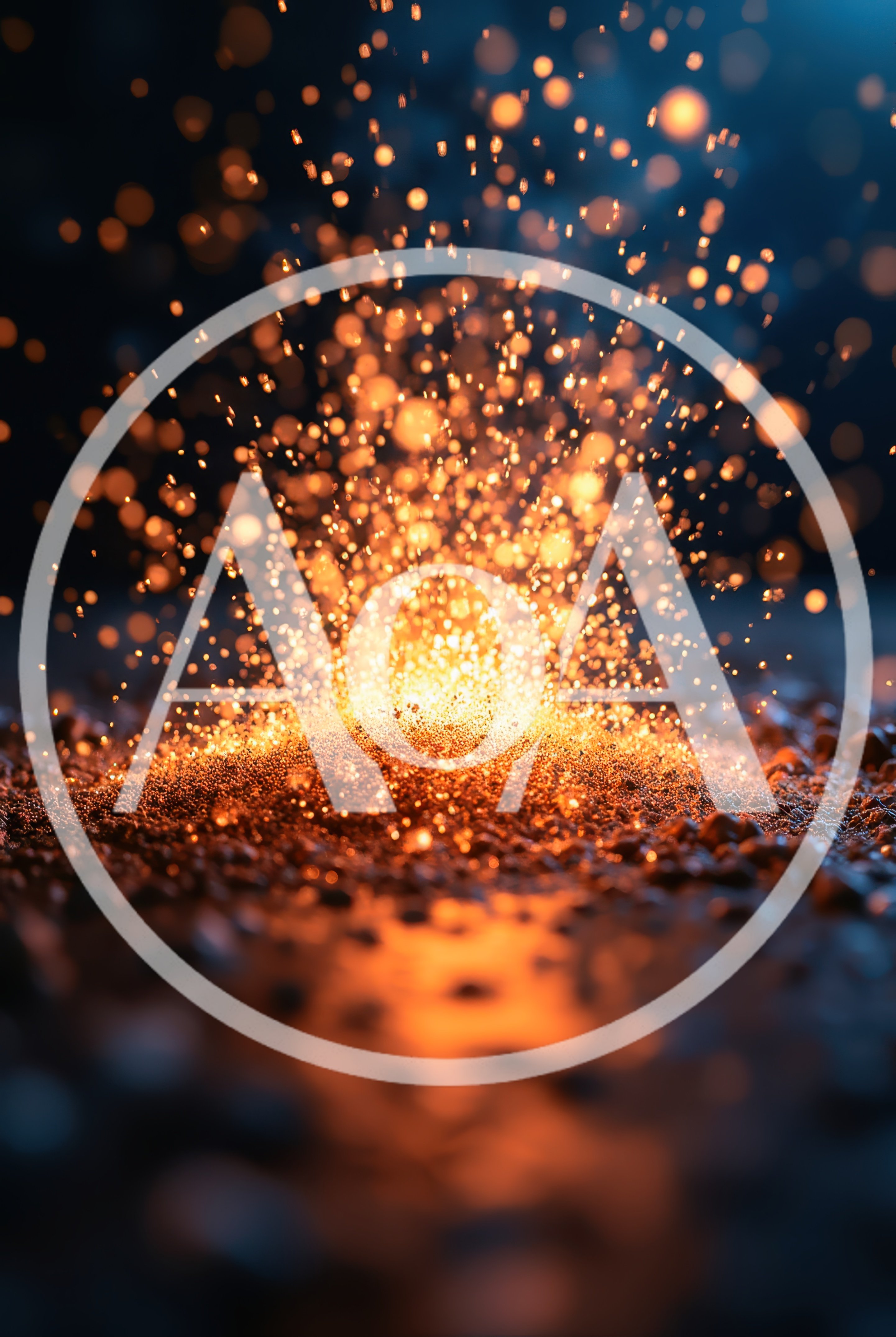 Glowing Golden Sparks Erupting From Dark Ground