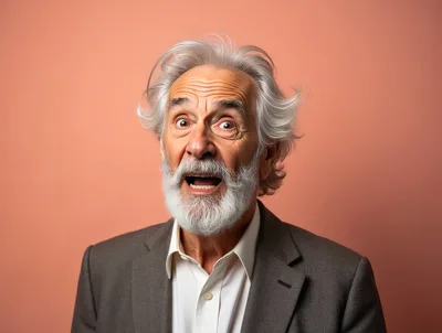Surprised Elderly Man With White Hair And Beard