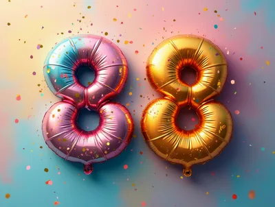 Two Metallic Number Eight Balloons With Confetti