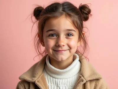 Portrait Of A Smiling Young Girl With Space Buns