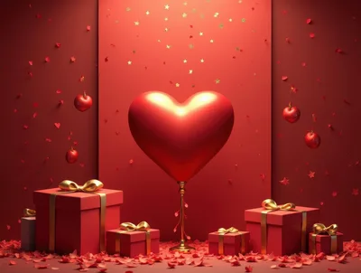 Valentine Day Red Heart Balloon With Gift Boxes