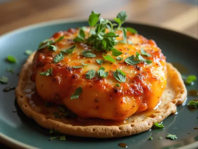 Baked Cheese Appetizer Served on a Flatbread Cracker