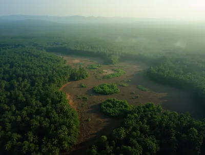 Aerial View Of Tropical Forest With Clearing