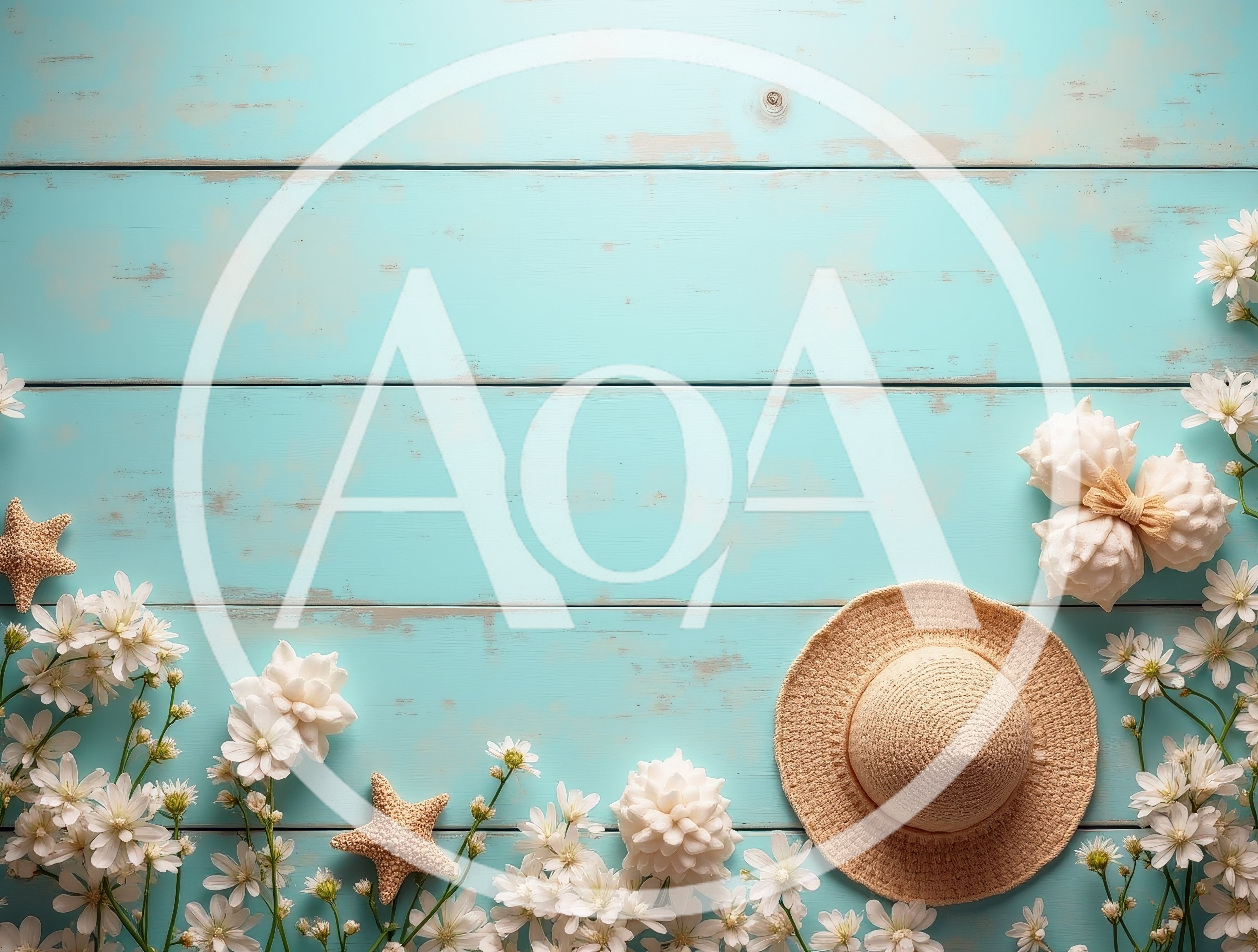 Summer Beach Flat Lay With Straw Hat And Flowers