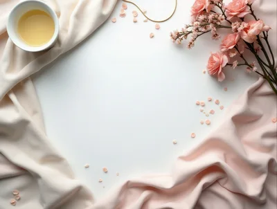 Flat Lay Composition with Tea and Pink Flowers