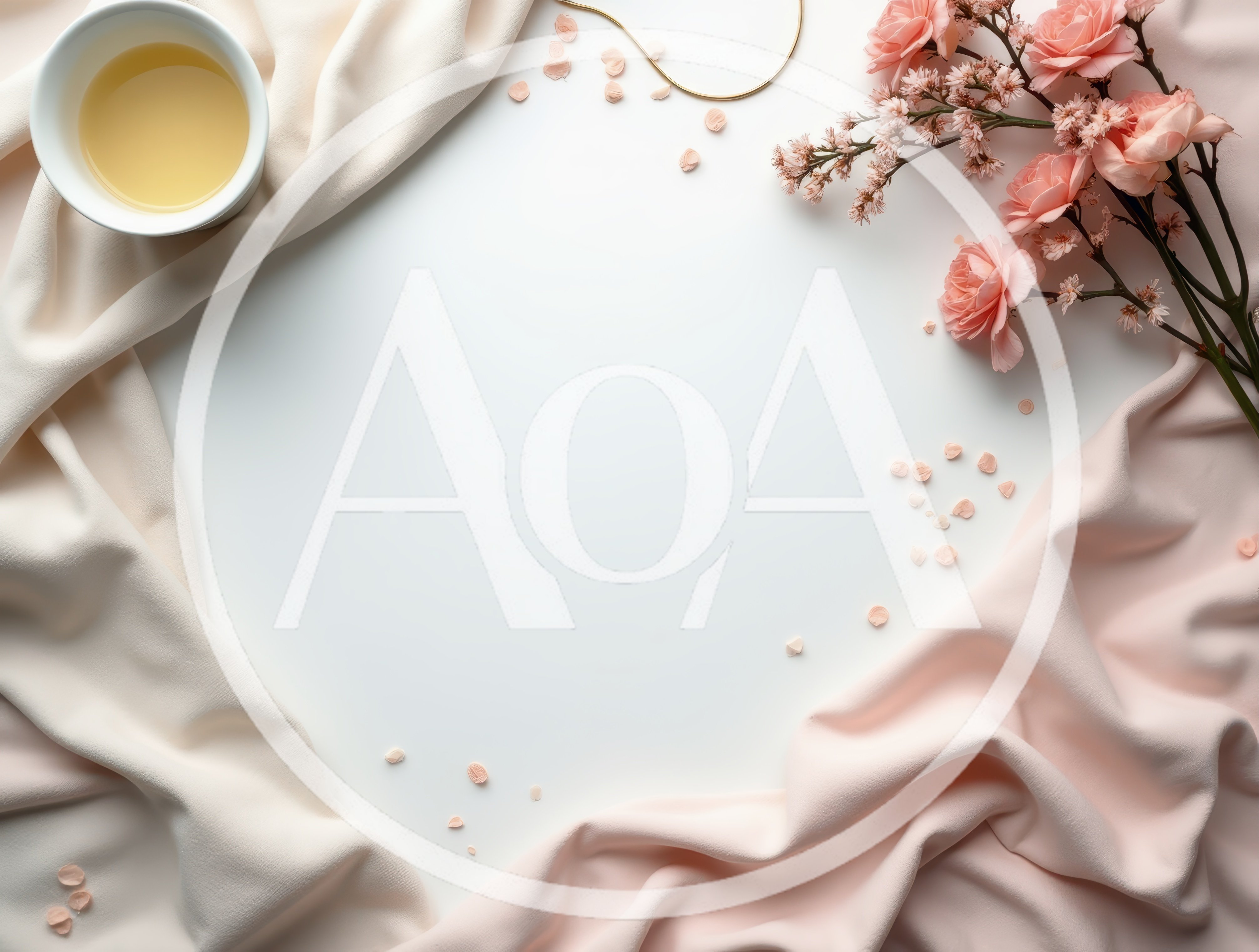 Flat Lay Composition with Tea and Pink Flowers