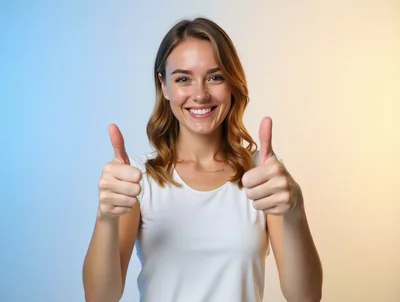Young Woman Giving Double Thumbs Up Gesture