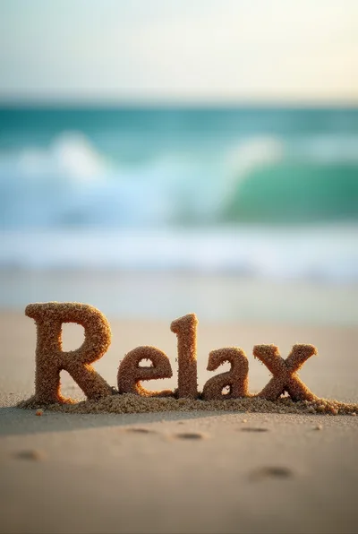 Relax Word Sculpted in Sand on Tropical Beach