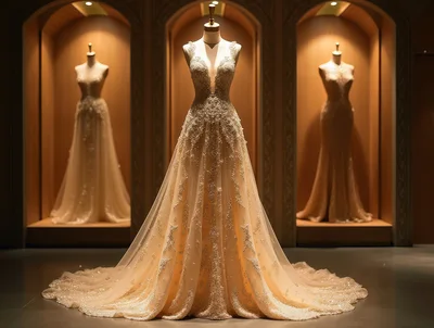 Elegant Wedding Dresses Displayed In Luxury Boutique