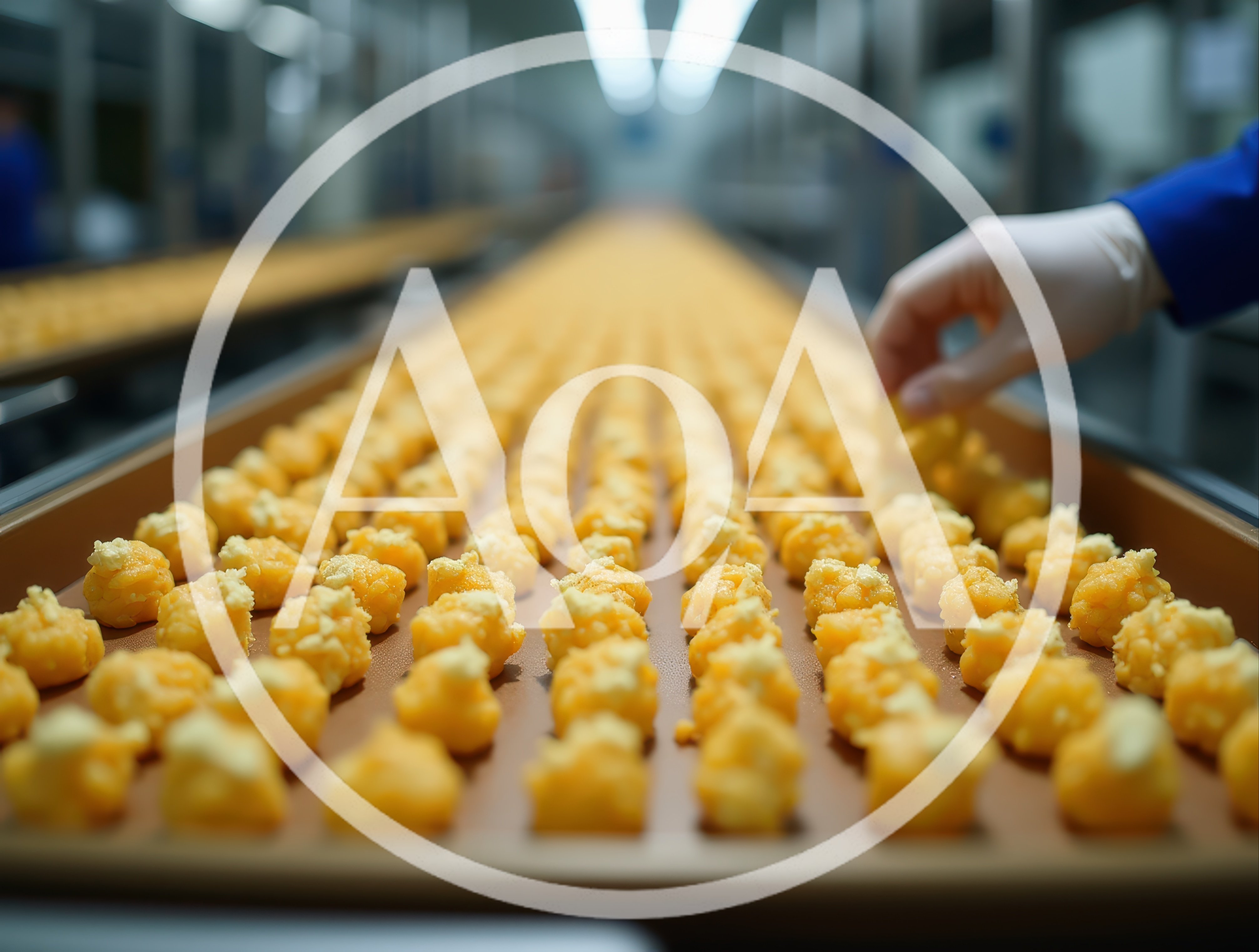Worker Placing Food Portions On Industrial Conveyor Belt