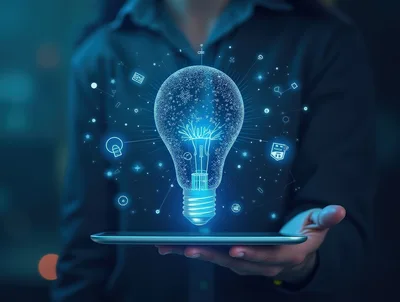 Digital Light Bulb Hologram Above Tablet