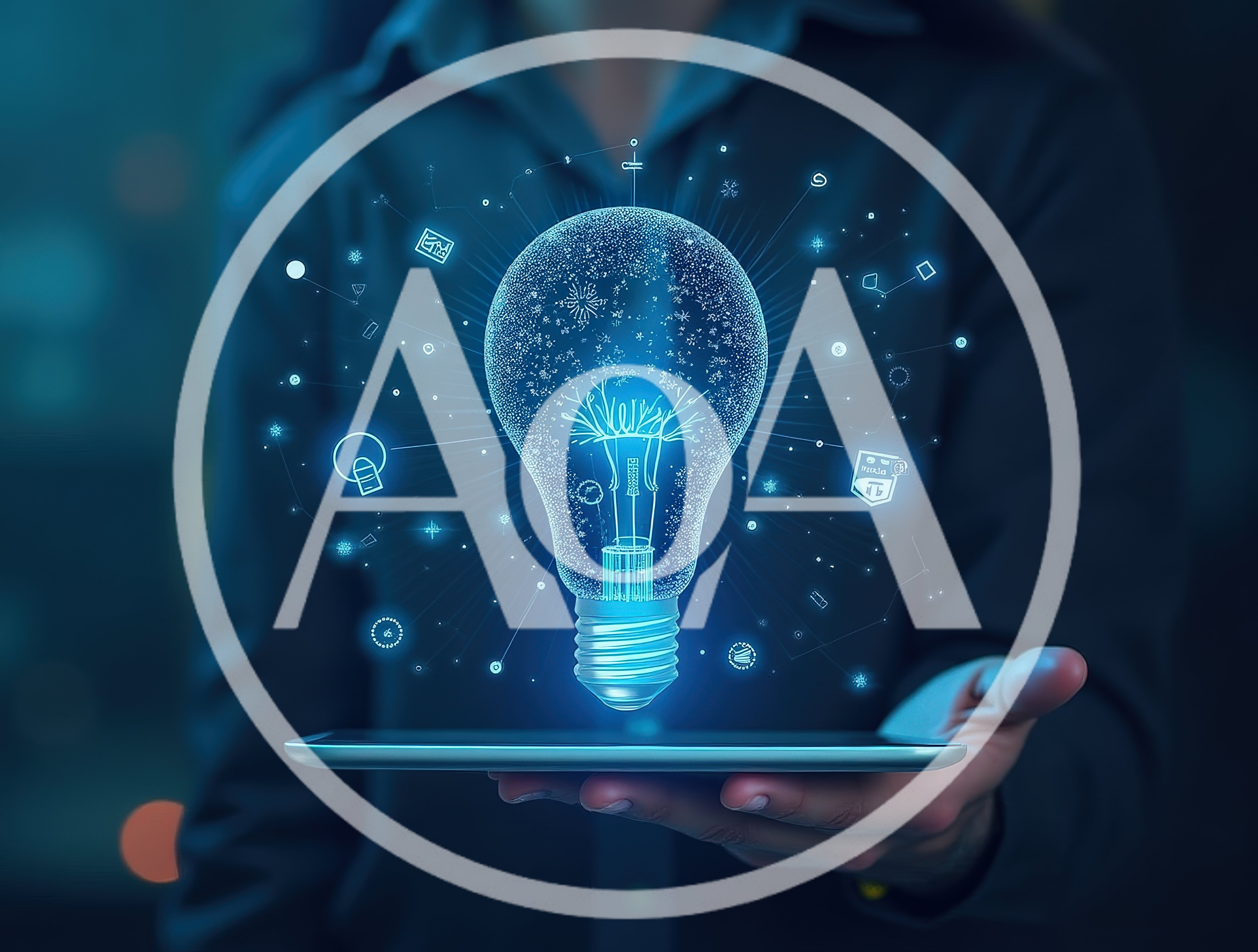 Digital Light Bulb Hologram Above Tablet