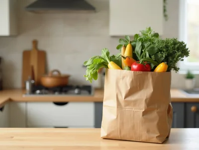 Paper Grocery Bag Filled With Fresh Vegetables