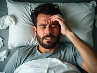 Sick Man Suffering From Headache In Bed