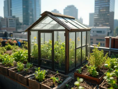 Small Greenhouse On An Urban Rooftop Garden
