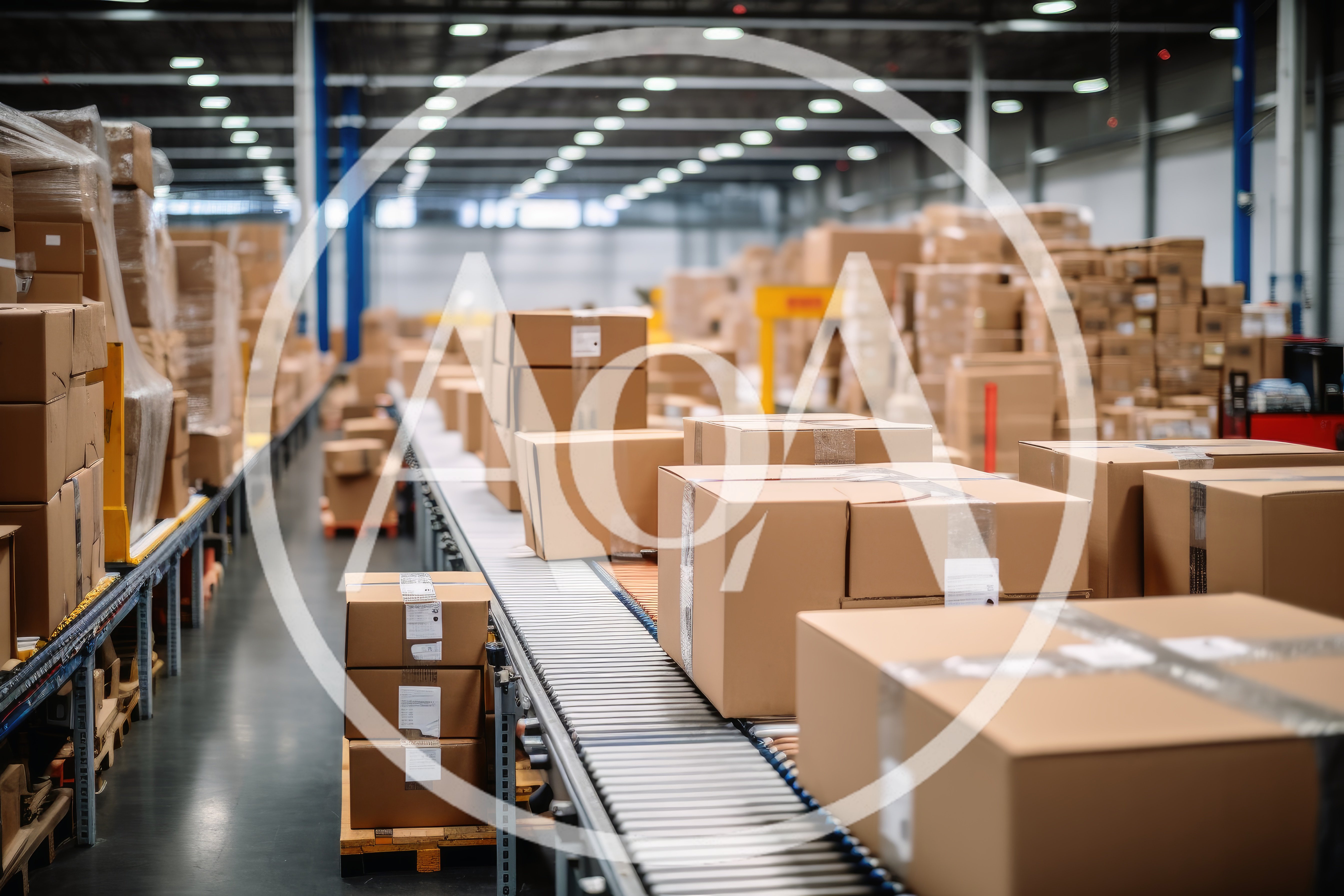 Cardboard Boxes Moving Along Warehouse Conveyor Belt