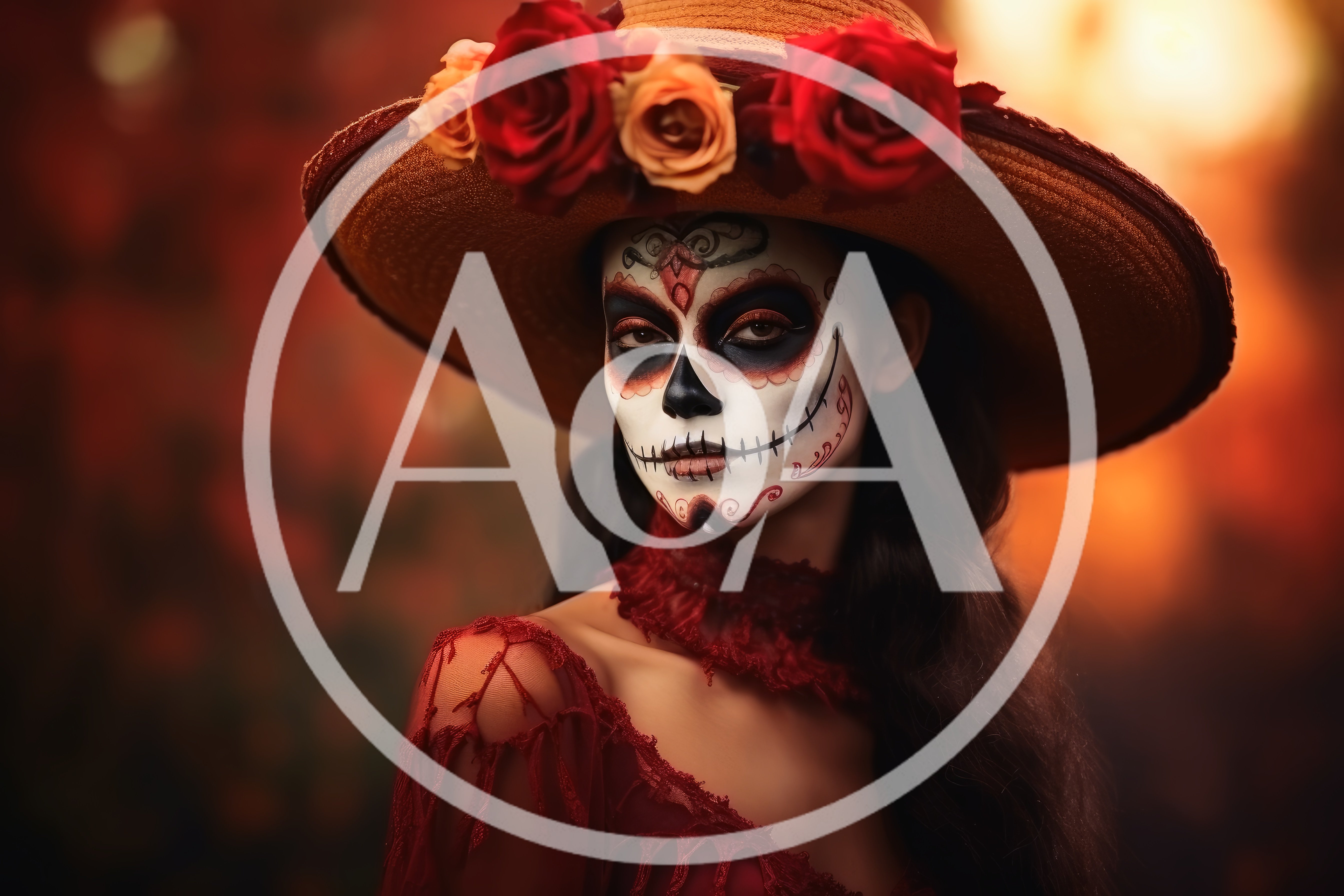 Woman Wearing Day Of The Dead Makeup And Hat