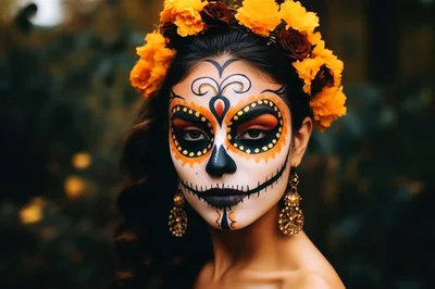 Woman Wearing Traditional Day Of The Dead Makeup
