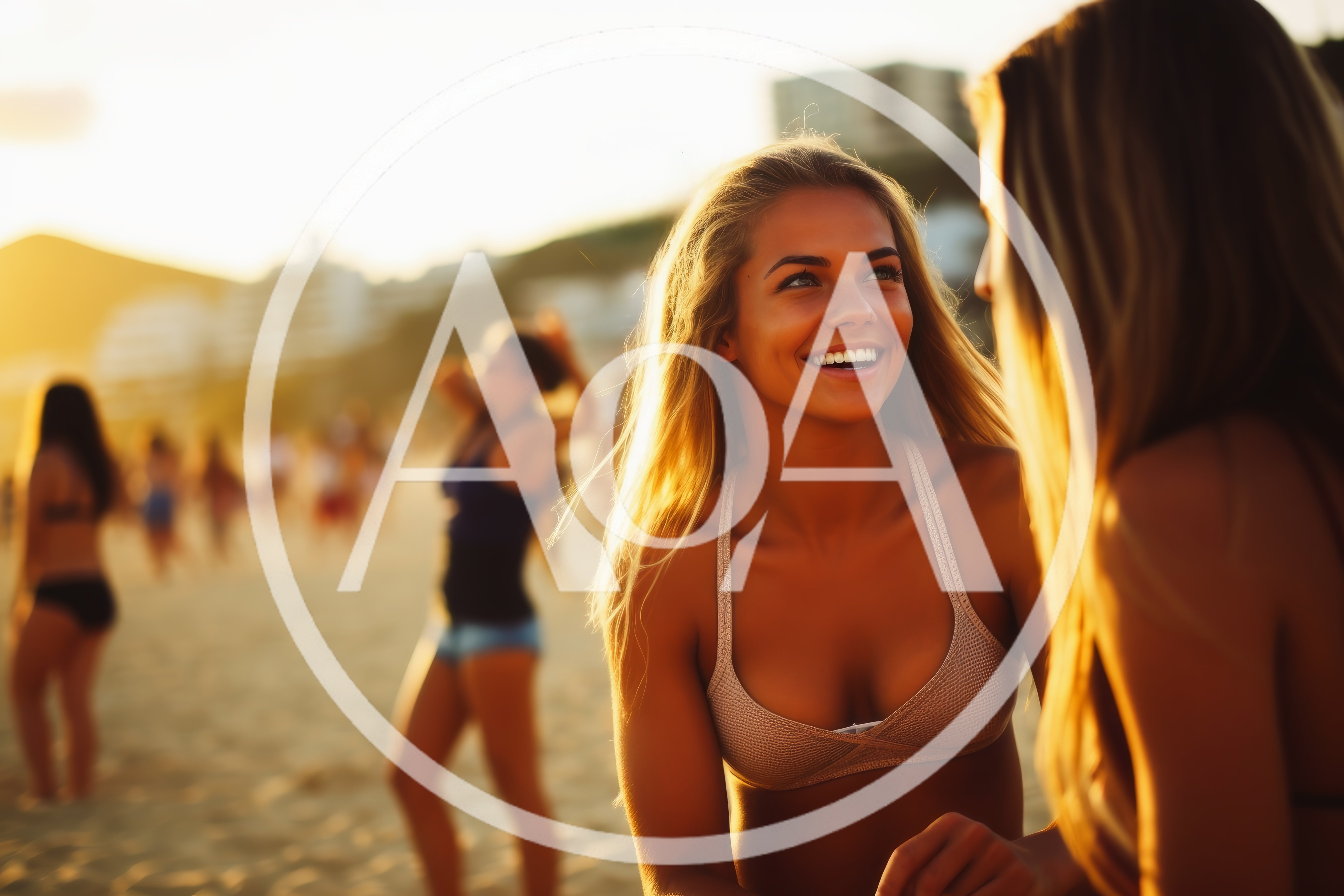 Two Young Women Talking On A Sunny Beach