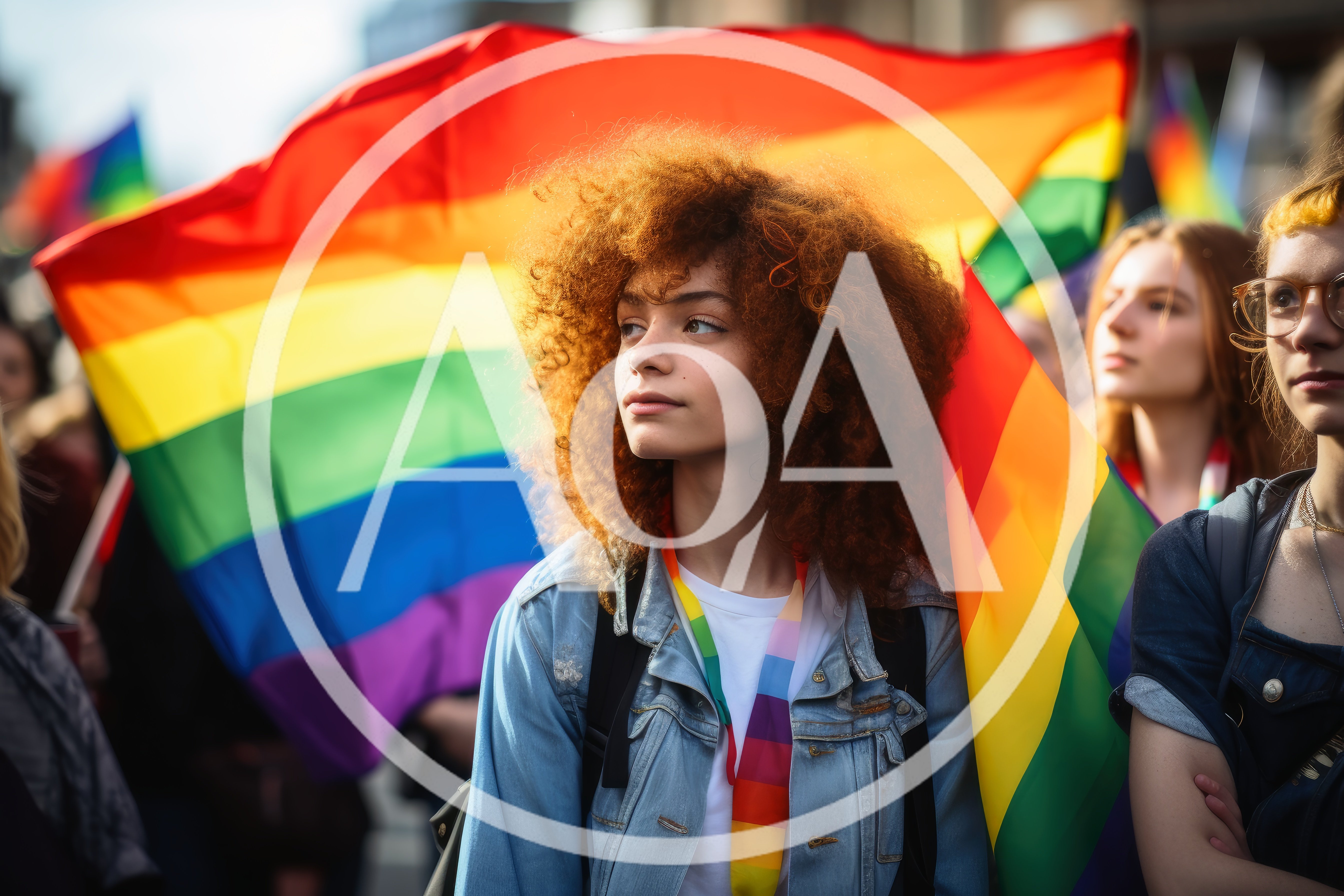 Young Woman With Curly Red Hair At Pride Parade