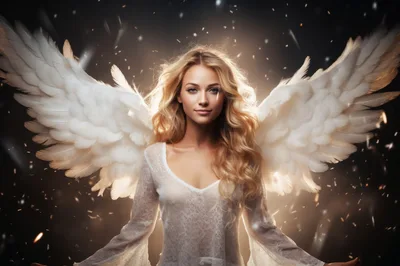 Beautiful Blonde Angel With Large White Wings