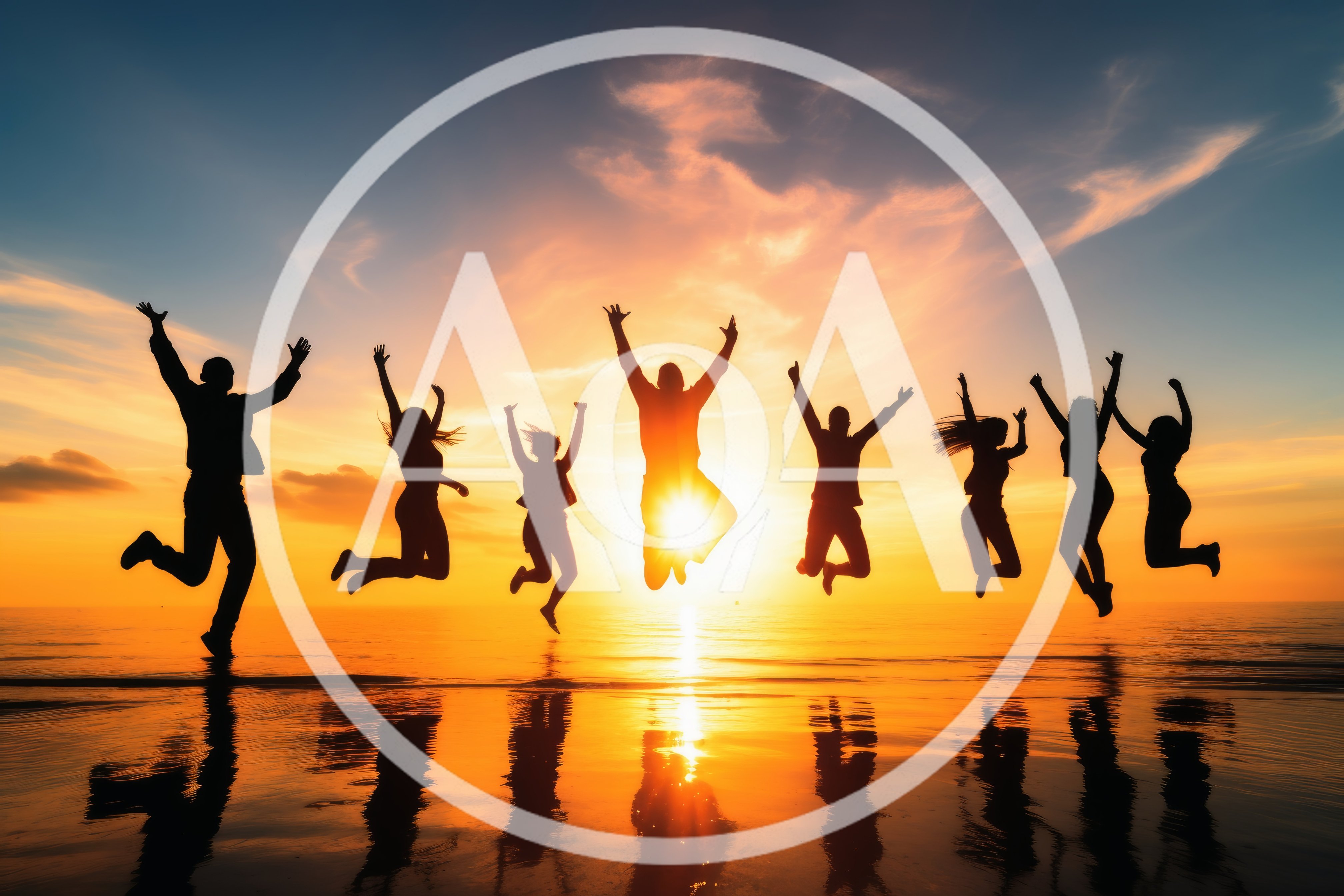 Group Of Friends Jumping On Beach At Sunset