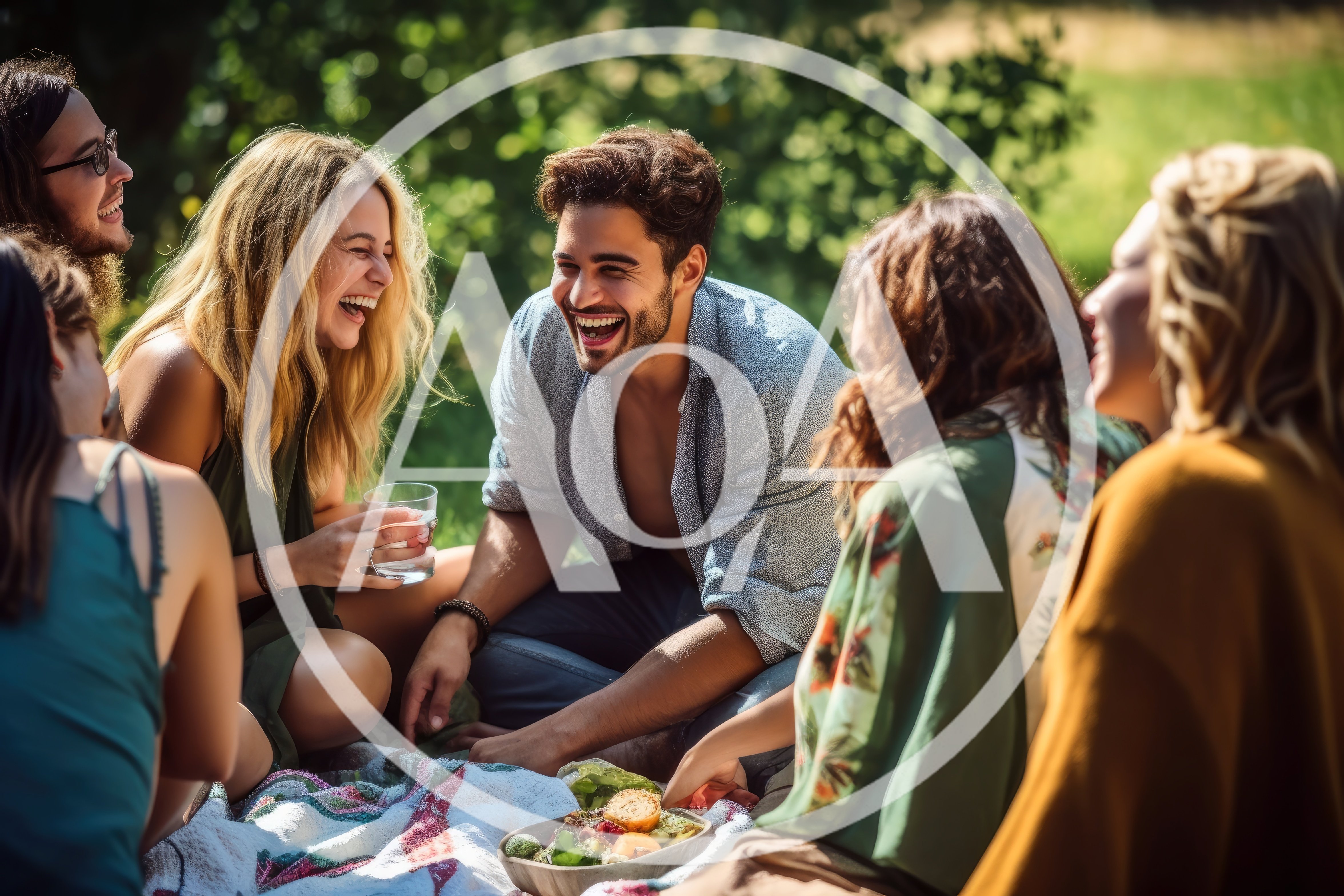 Group Of Friends Laughing During An Outdoor Picnic