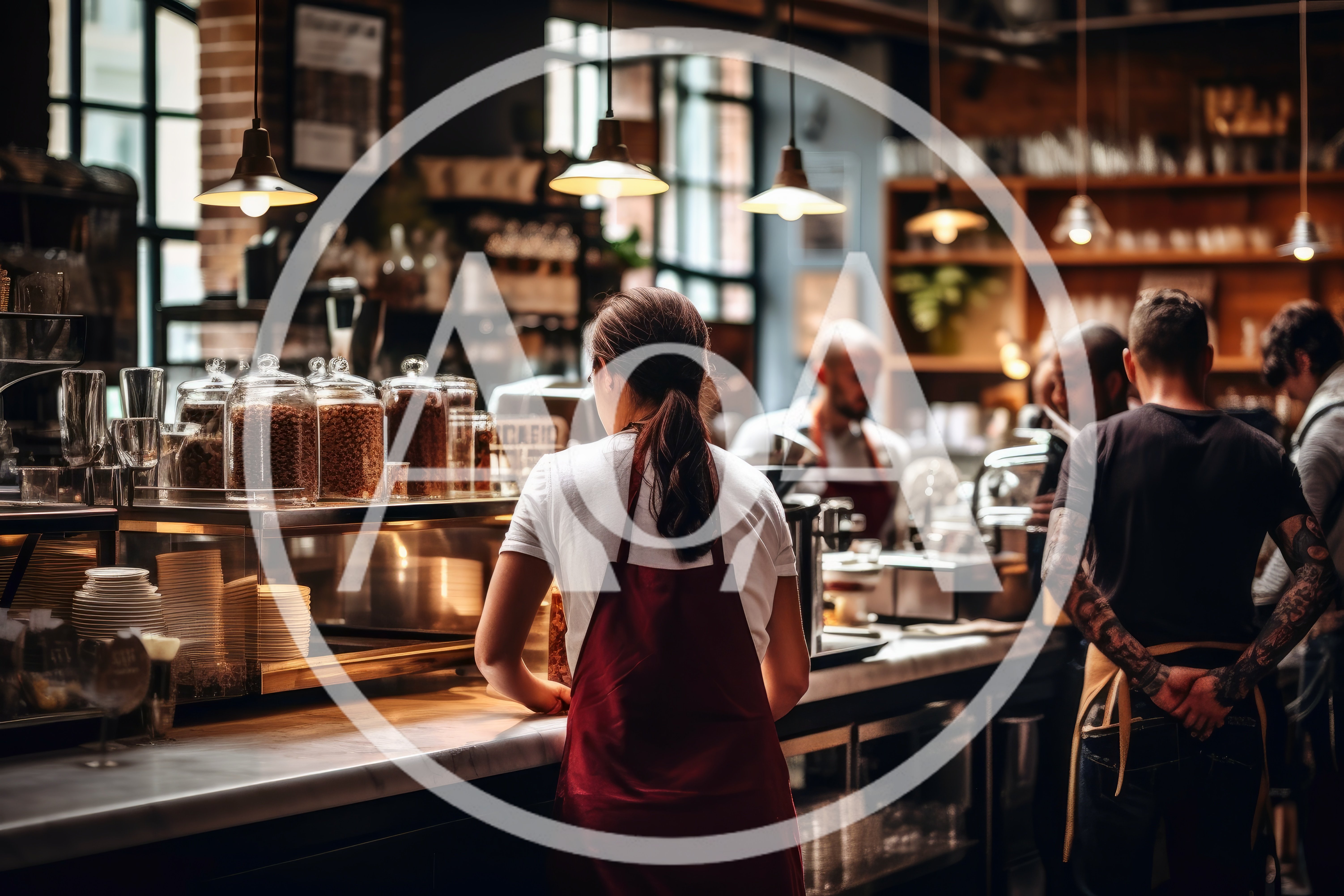 Baristas Working Behind A Busy Coffee Shop Counter