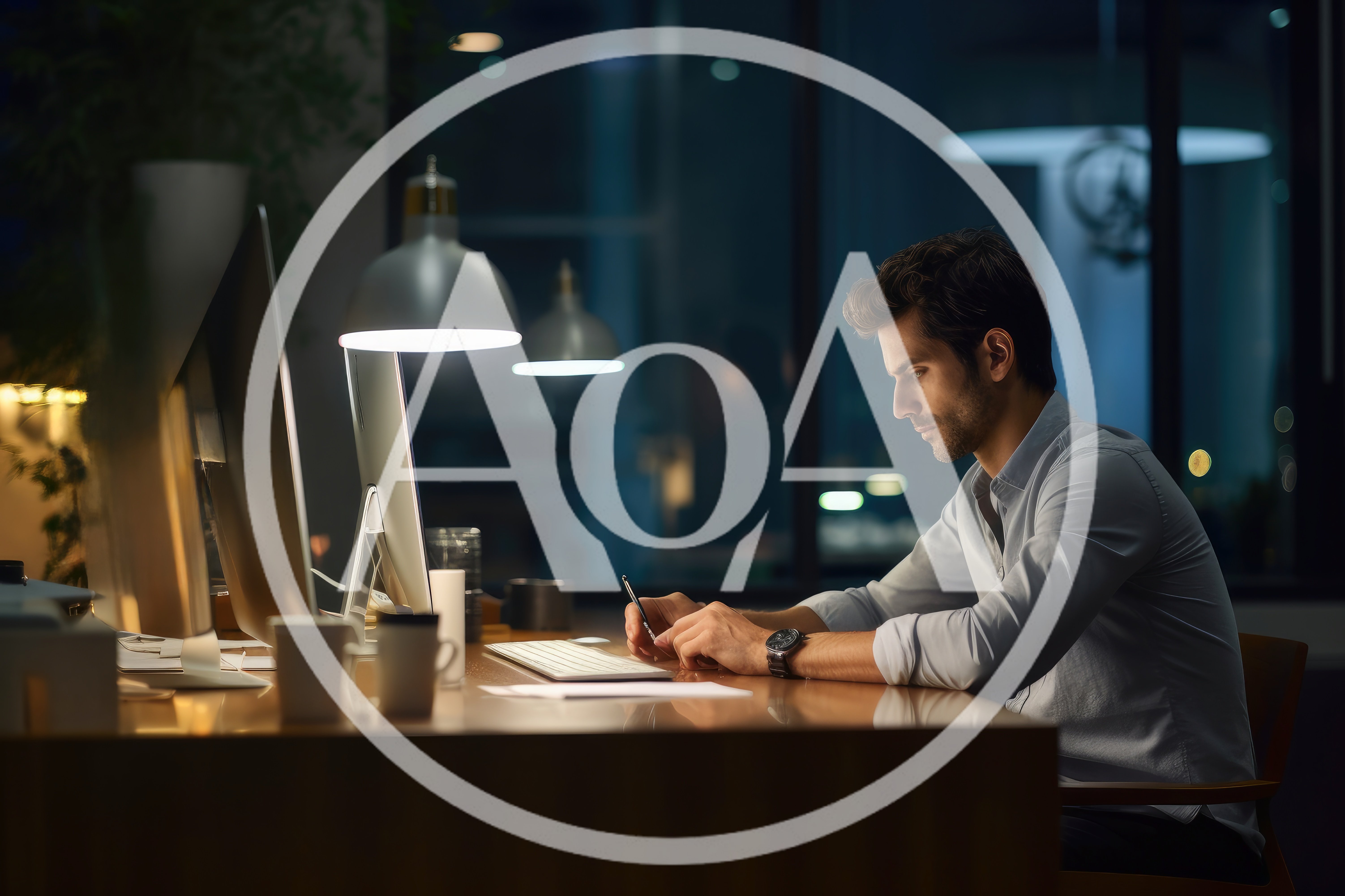 Professional Man Working Late In Modern Office