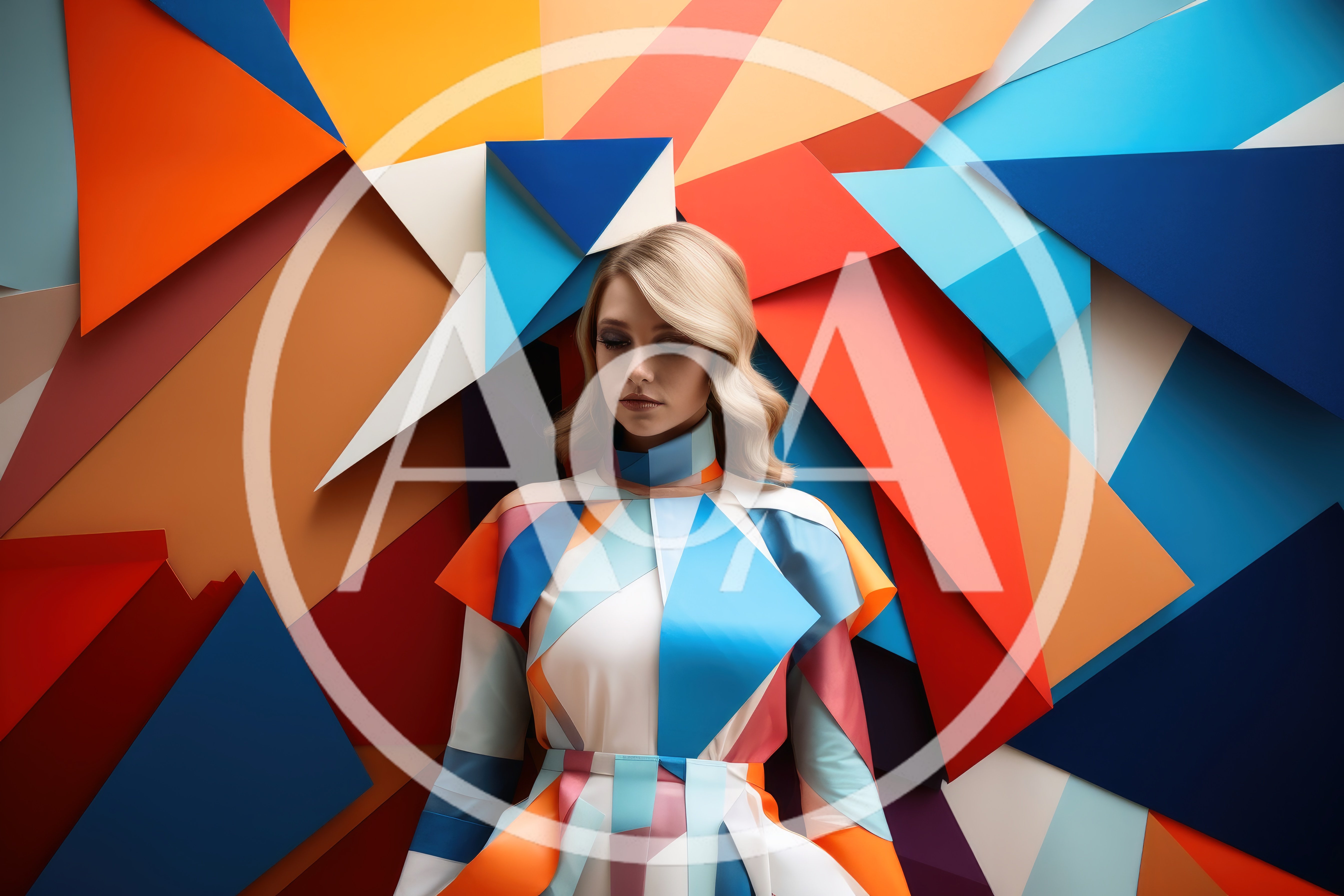 Fashion Model Posing Against Geometric Abstract Background