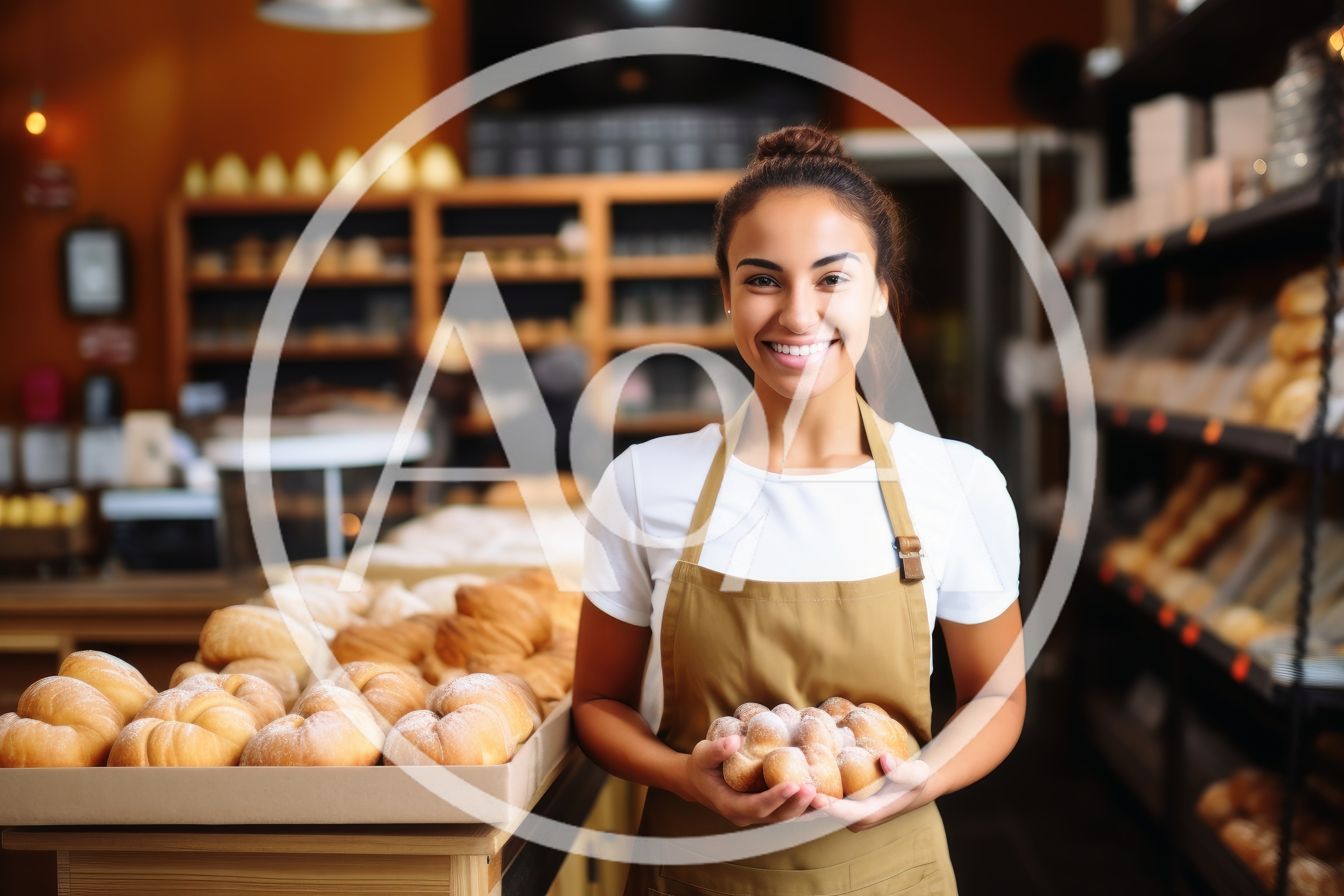 Smiling Female Baker Holding Fresh Bread In Bakery