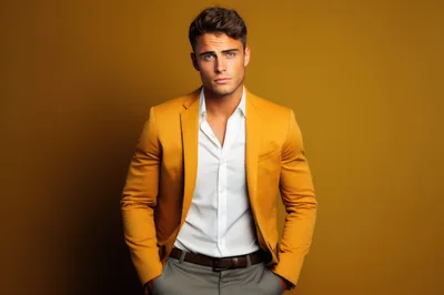 Handsome Man Wearing Yellow Blazer And White Shirt