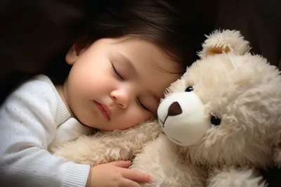 Baby Sleeping Peacefully With A Plush Teddy Bear