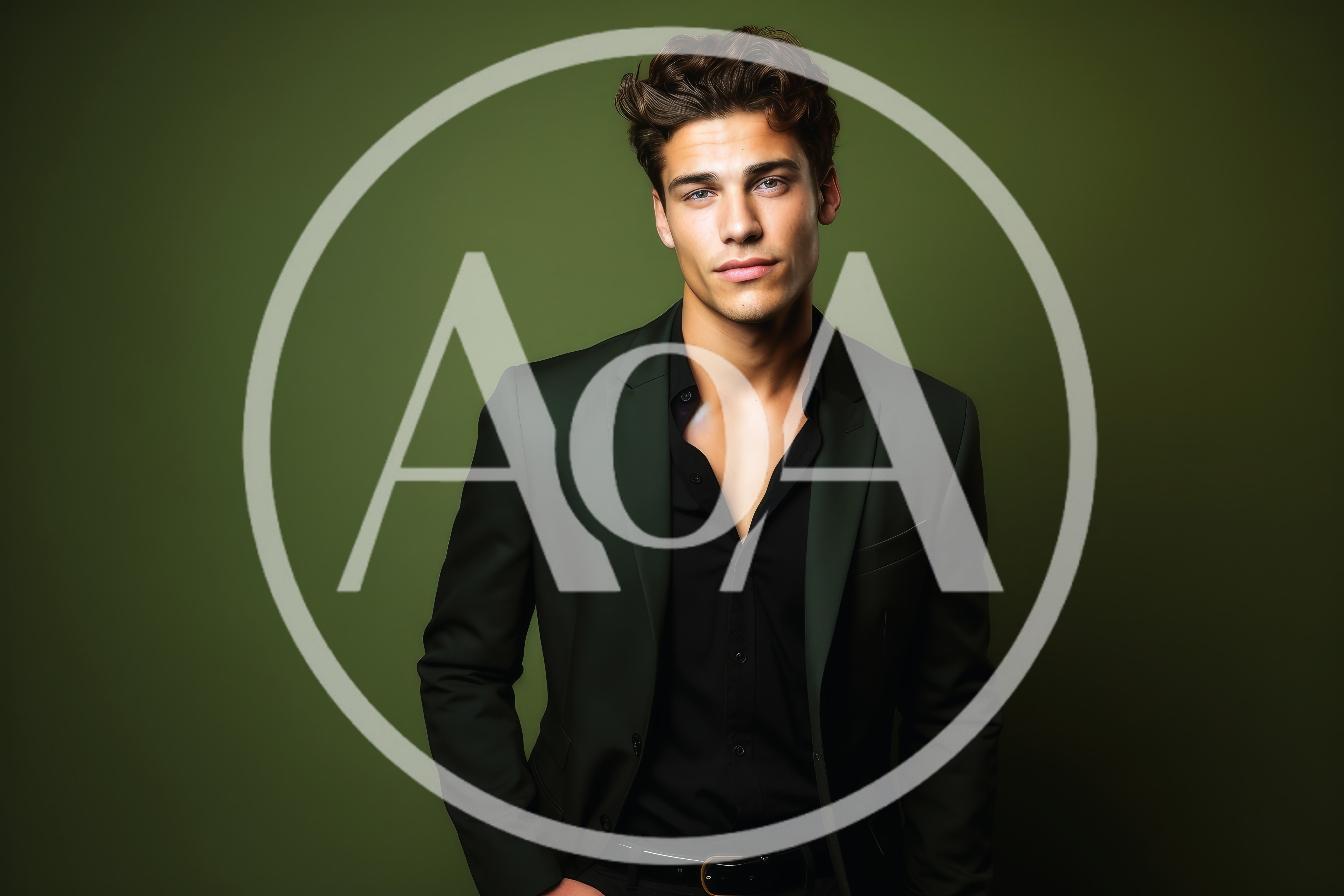 Handsome Young Man In Dark Green Suit Jacket